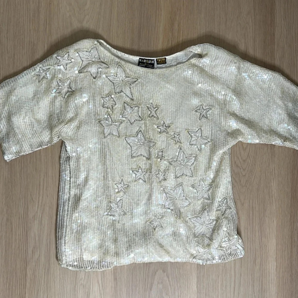 VINTAGE Marquis By Randall Cosco 100% Silk Sequin Skirt and Top - Picture 5 of 15